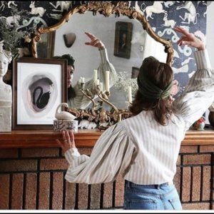 Doen Scarlet Top Striped Chambray L BNWT